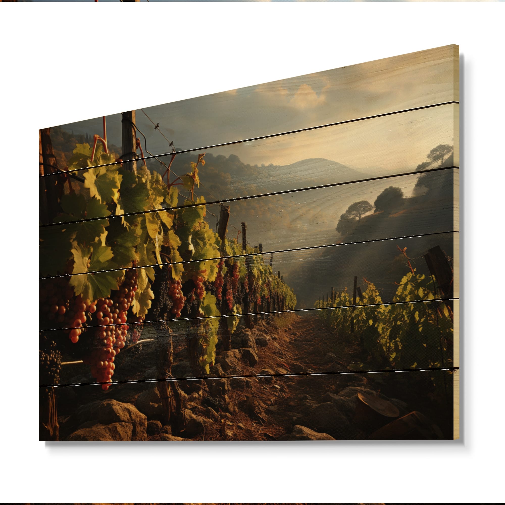 Designart "Vineyard Misty Meadows Cellars I" Farmhouse Print on Natural